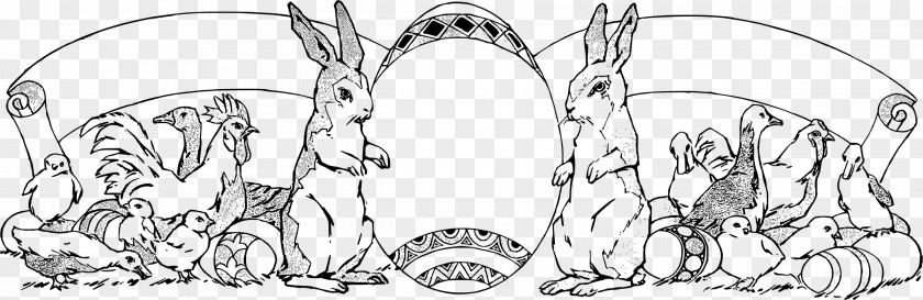 Easter Banner Bunny Line Art Drawing Clip PNG