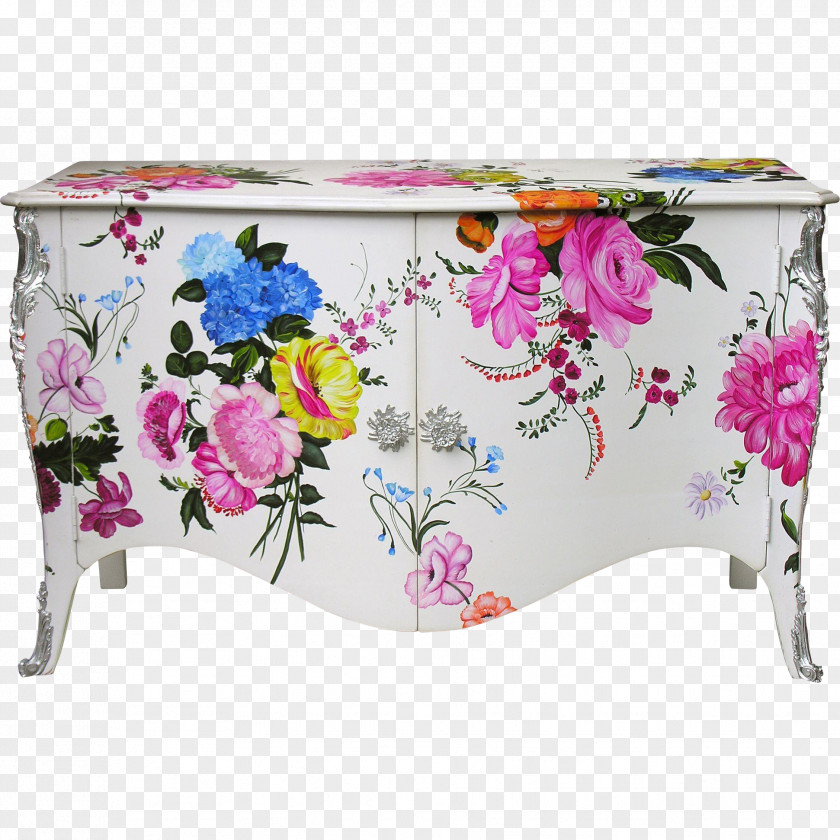 Hand-painted Flowers Picture Material Commode Buffets & Sideboards Furniture Room PNG