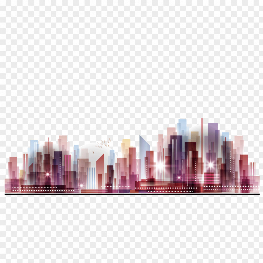 Vector City Colorful Buildings Group Night Sky PNG