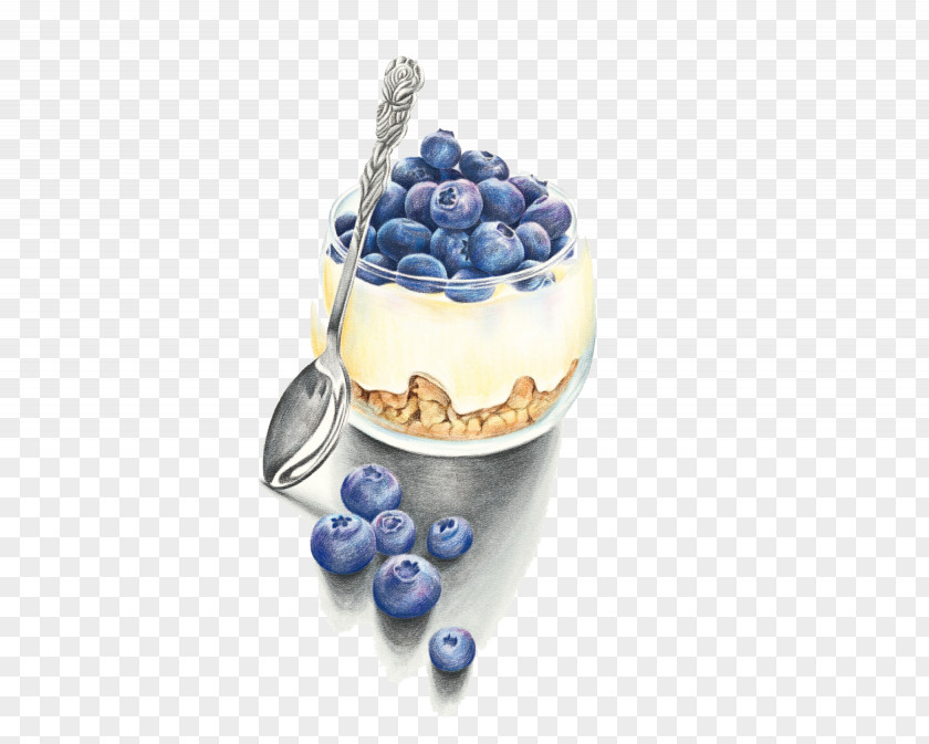 Blueberry Panna Cotta Watercolor Painting PNG