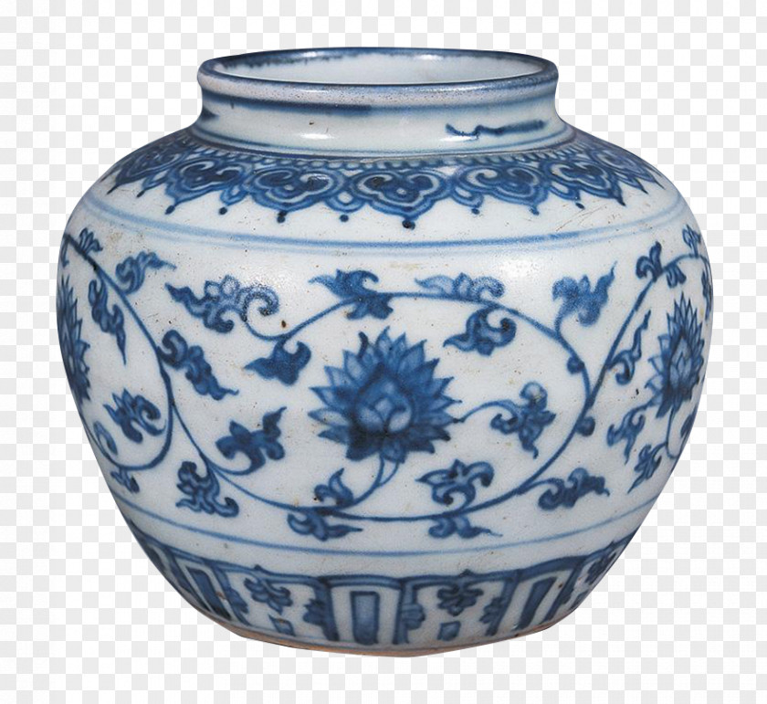 Ching Ming Blue And White Lotus Flower Pot Pottery Porcelain PNG