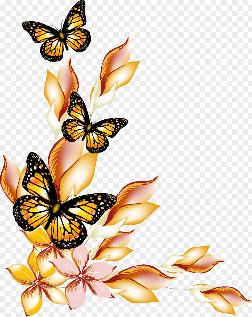 Flowers And Butterflies Borders Vector Butterfly Flower PNG