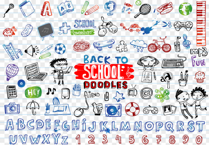 Hand-drawn Element Vector Material Downloaded Back To School, Doodle Drawing Illustration PNG