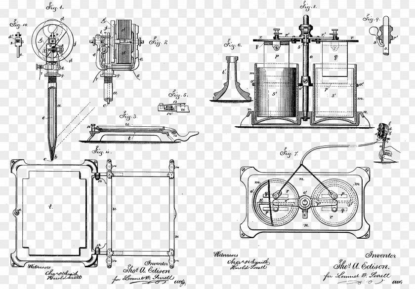 Thomas Edison Tattoo Machine Typewriter Invention Drawing PNG