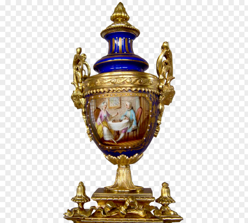 Vintage Baroque Vase Brass Porcelain Antique 01504 PNG
