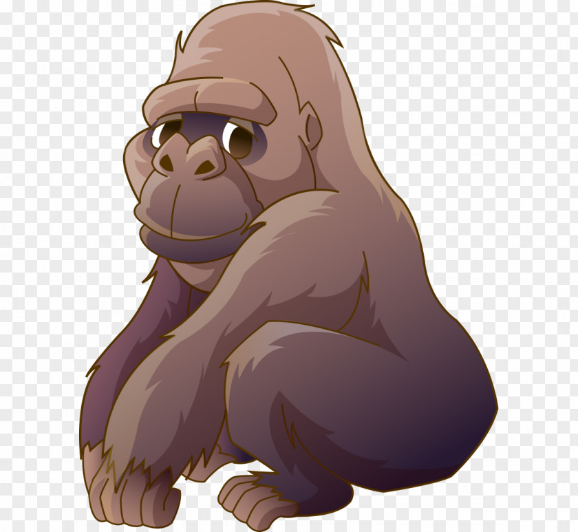 Hand-painted Cartoon Gorilla Squat Ape Orangutan Cross River Clip Art PNG