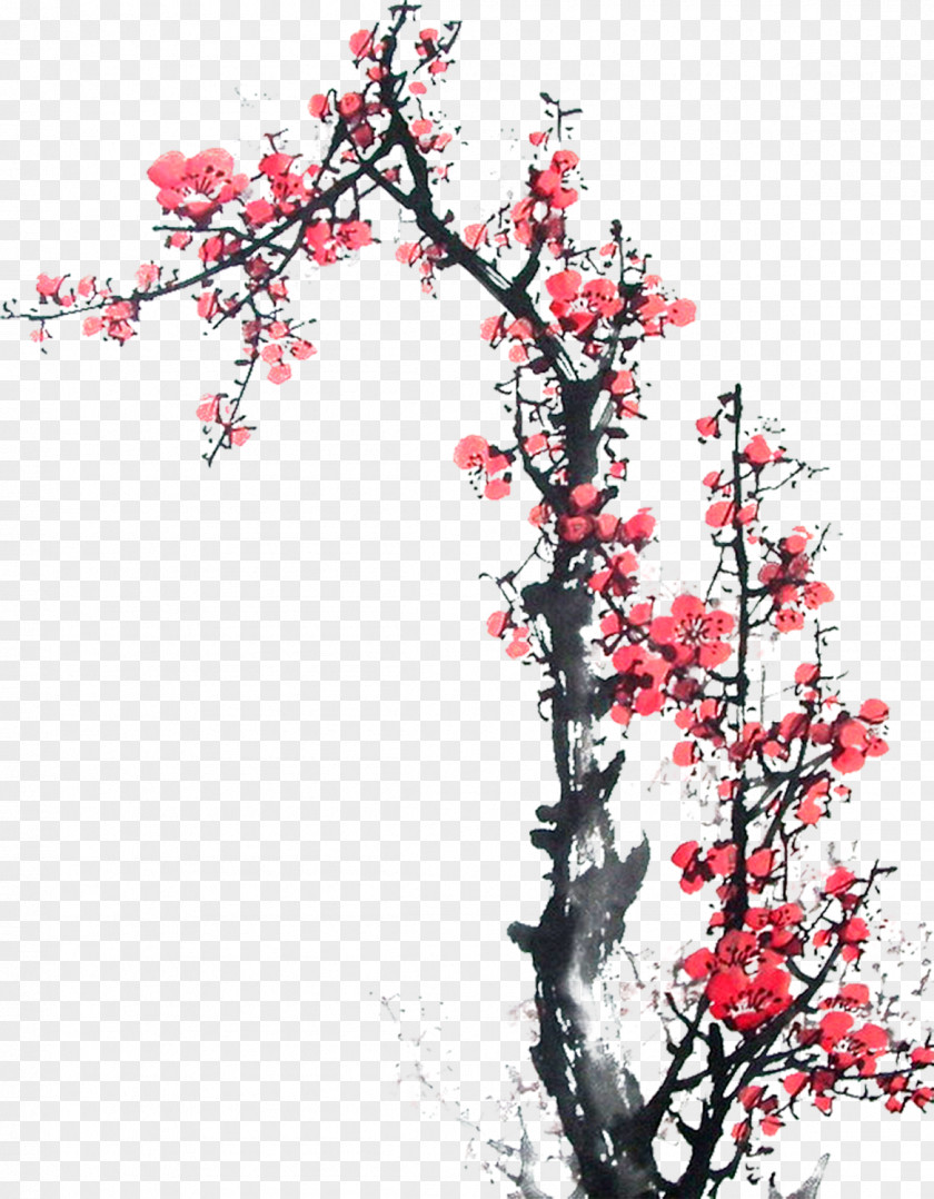 Design Ink Wash Painting Chinese Plum Blossom Shan Shui PNG