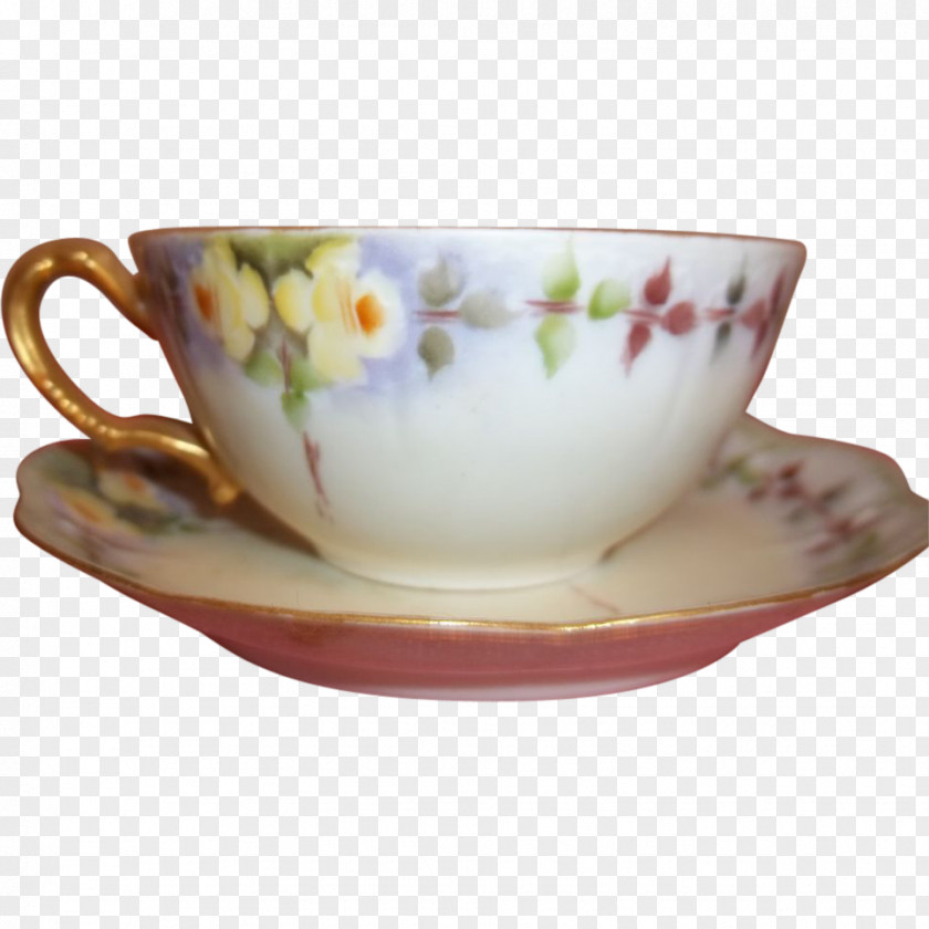 Hand Painted Teacup Tableware Saucer Coffee Cup Ceramic Porcelain PNG