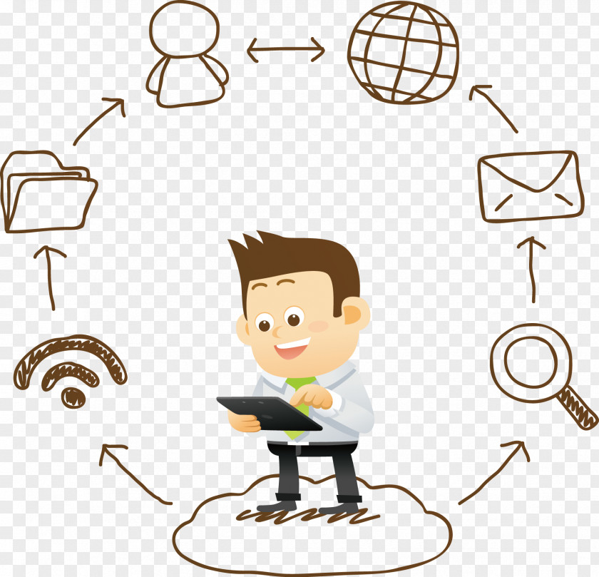 Boy With Computer Network Graphics Icon PNG