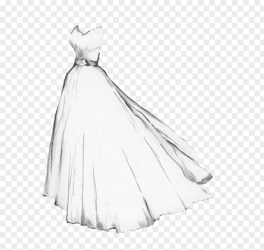 White Wedding Drawing Dress Gown Sketch PNG