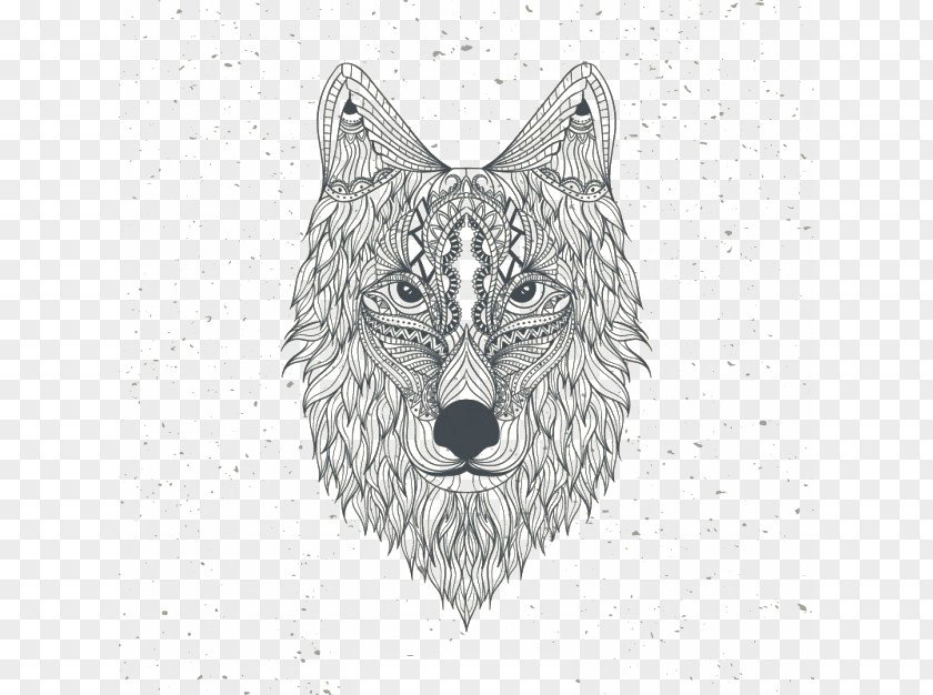 Superposition Of Wolf Gray Coloring Book Drawing Mandala Euclidean Vector PNG