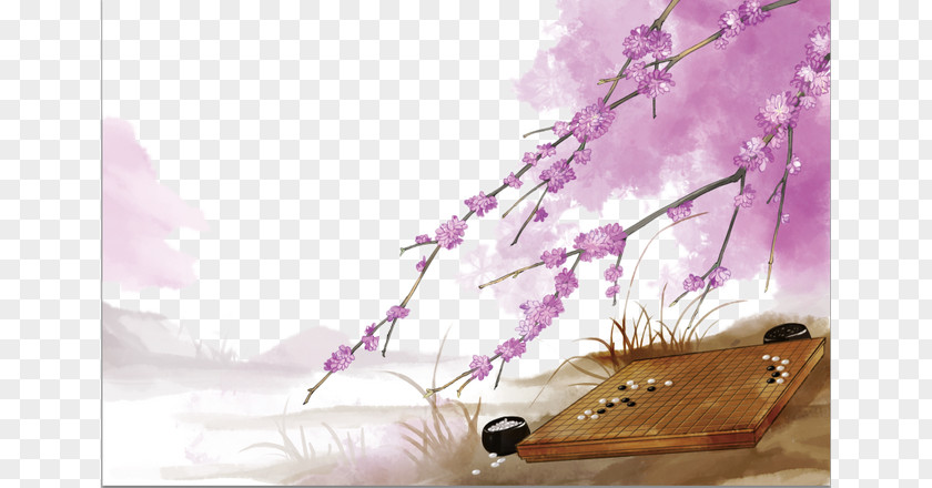 Purple Watercolor Xiangqi Illustration PNG