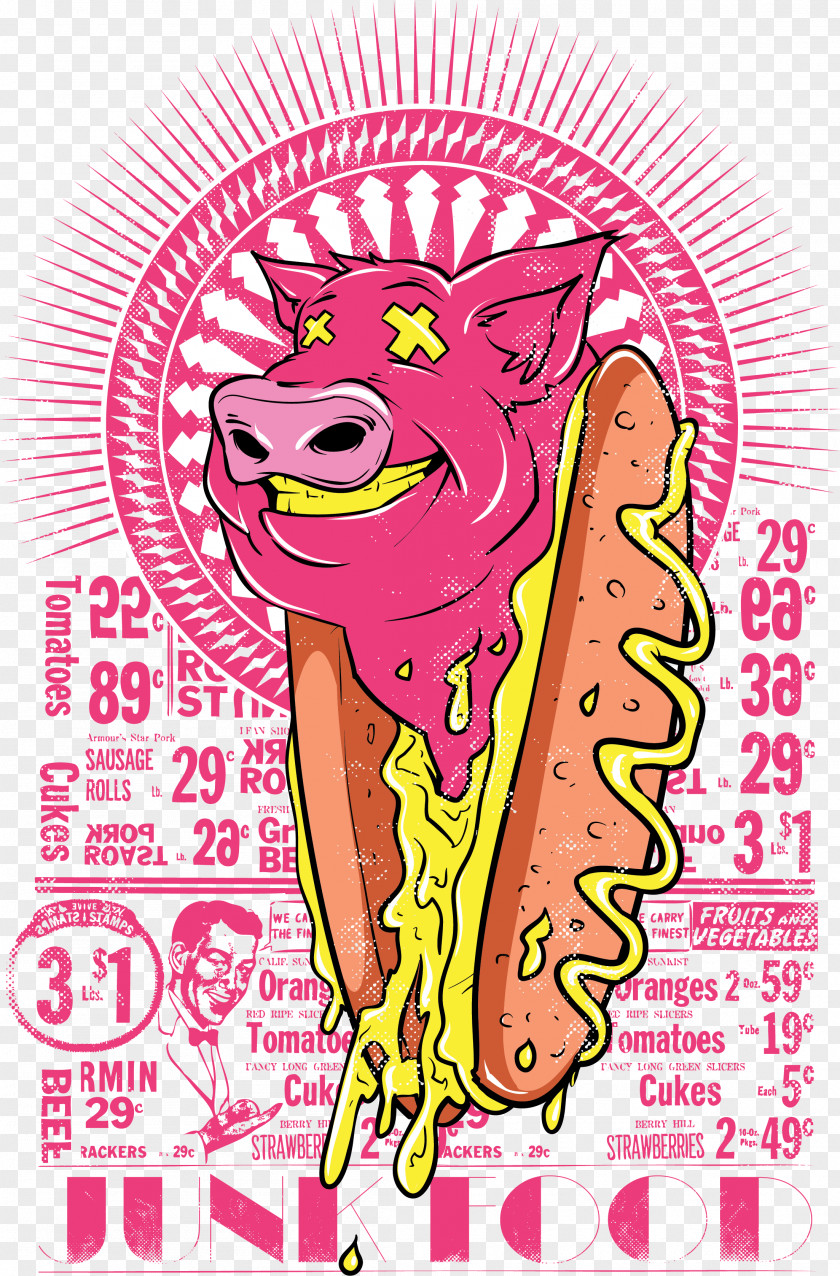 Hot Dog And Pig Printing Pinks Dogs Hamburger Sausage T-shirt PNG