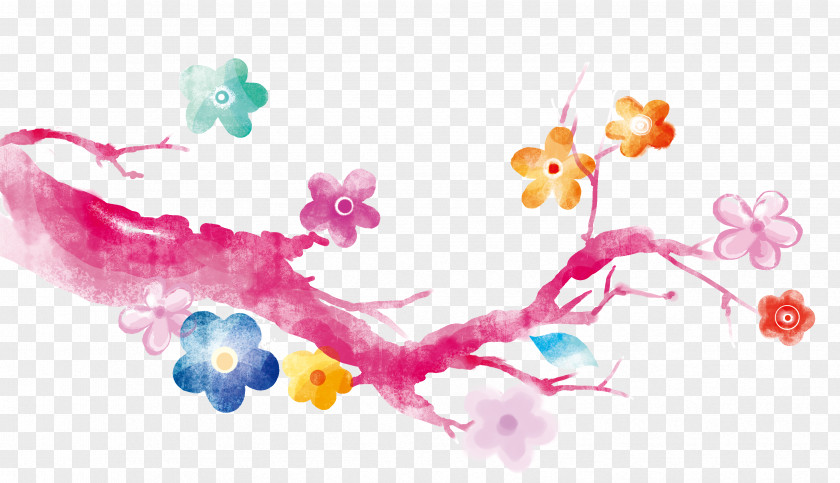Plum Flower Watercolor Painting Illustration PNG