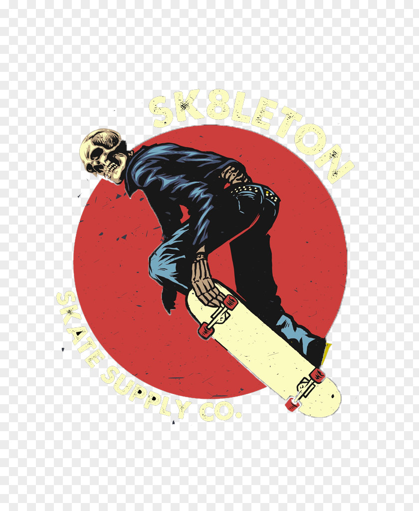 Mr. Skeleton Skull Skateboarding Illustration PNG