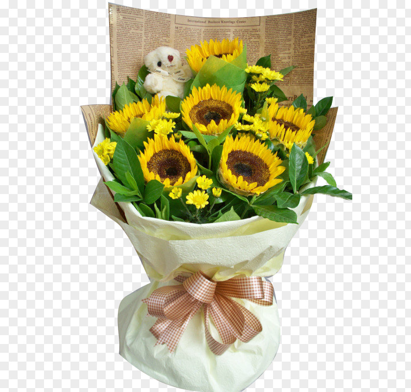 Bear Sunflower Bouquet U6df1u5733u82b1u5e97 Flower Nosegay U9001u82b1 PNG
