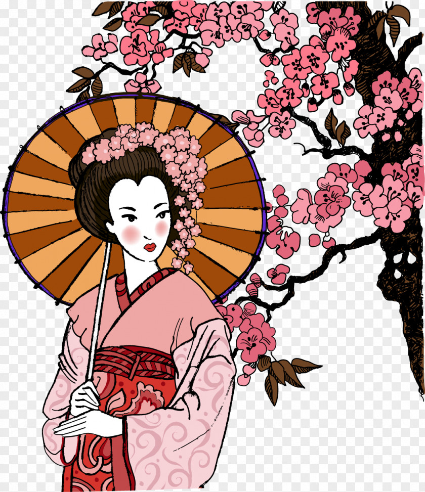 Umbrella Japanese Women Japan Geisha Clip Art PNG