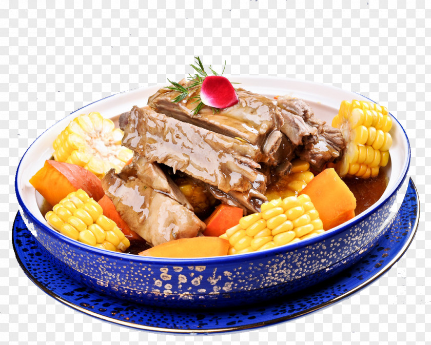 Cyan Pattern Plate Of Corn Carrot Soup Ribs Short Chinese Cuisine Spare Pork PNG