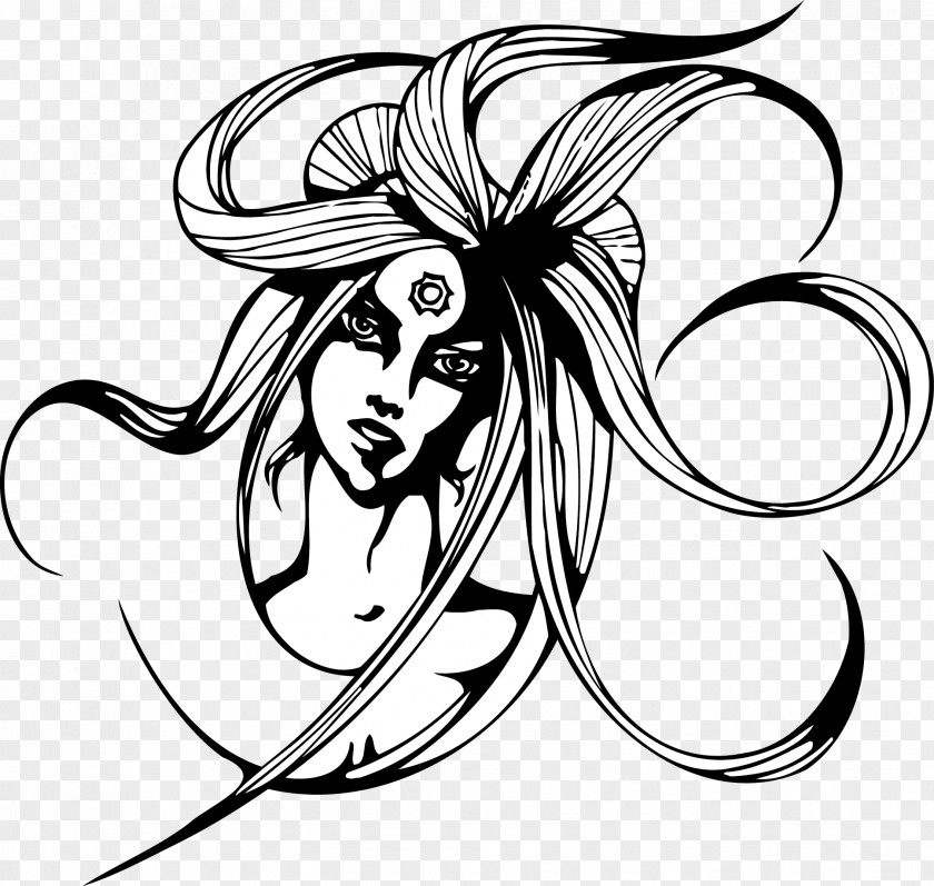 Vector Weird Witch Black And White Woman Clip Art PNG