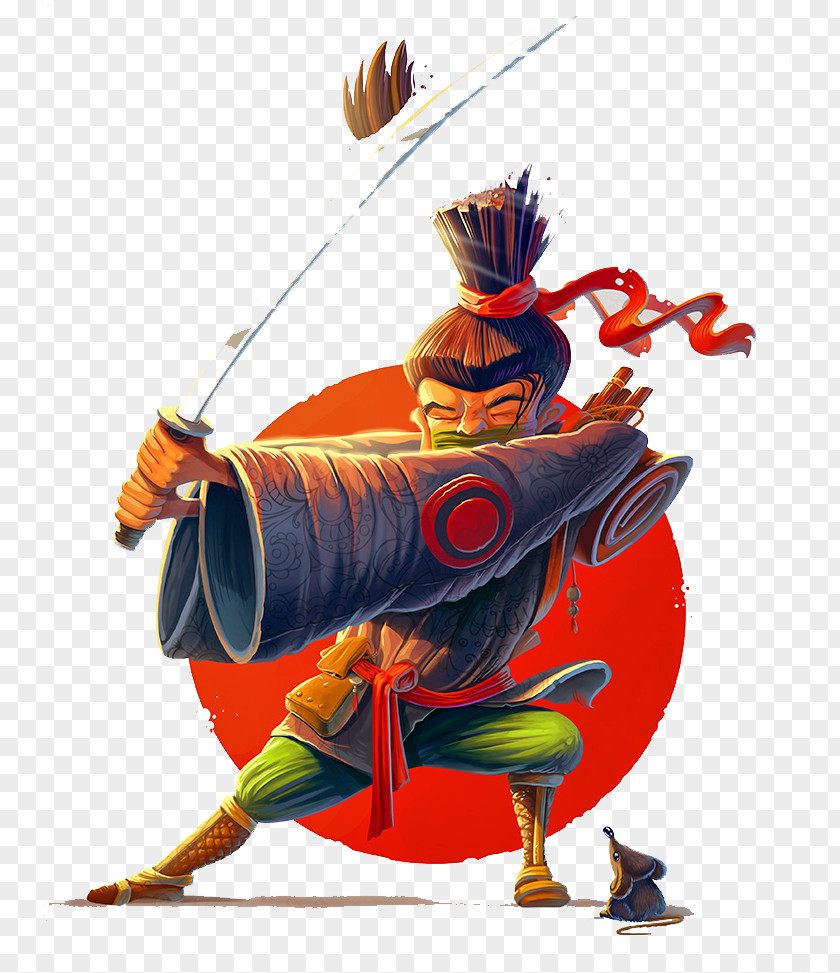 Samurai Sword Play Character Cartoon Illustration PNG