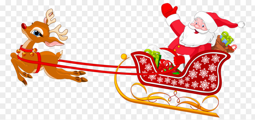 Santa Claus Driving Reindeer Sled Clip Art PNG