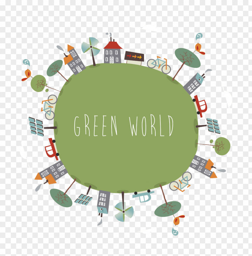 Green Earth World Cartoon Illustration PNG