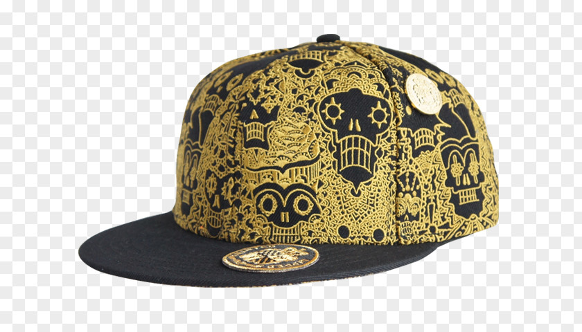 Gold Skull Baseball Cap Bone Green PNG