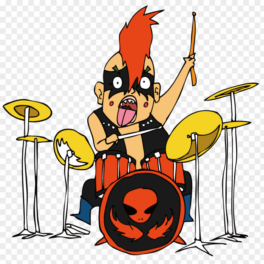 Crazy Drummer Drums Illustration PNG