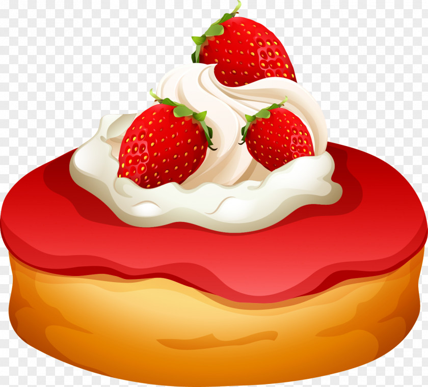 Vector Hand Painted Strawberry Bread Doughnut Cheesecake Cream Fruit Preserves Illustration PNG