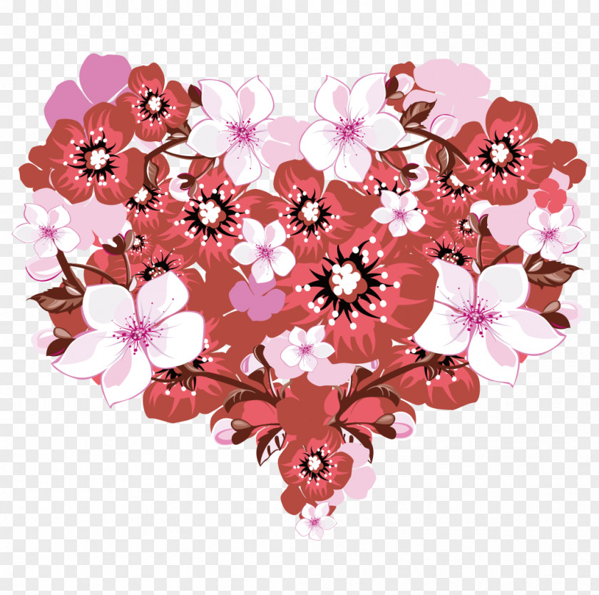 Sakura Bouquet Heart Valentines Day Flower Greeting Card PNG