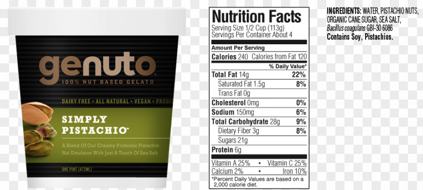 Information Label Gelato Ice Cream Milk Sorbet Nutrition Facts PNG