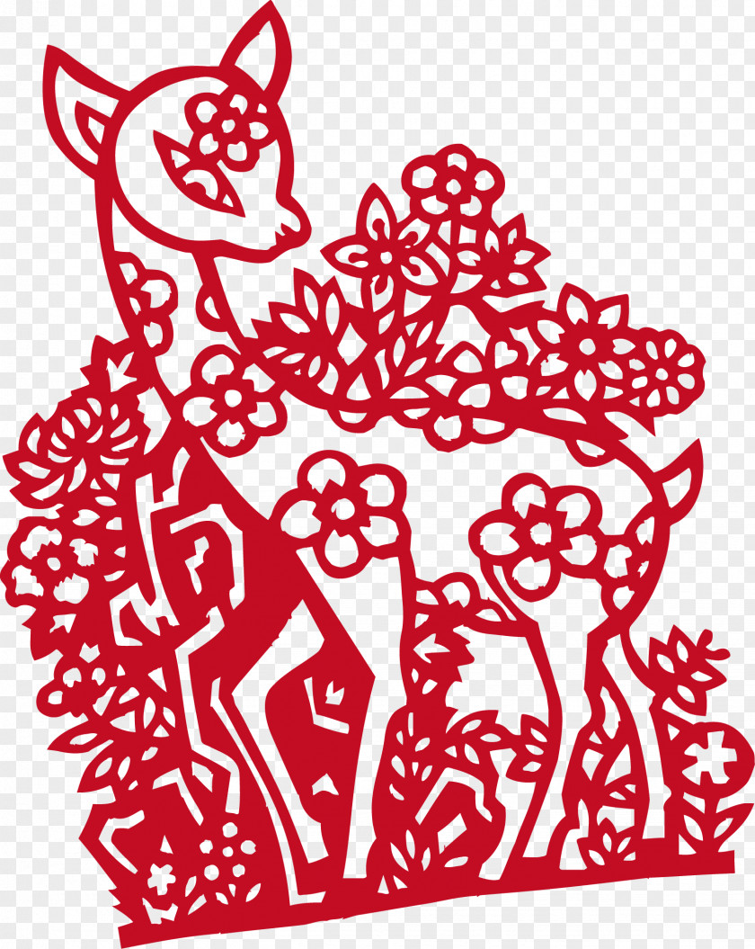 Red Deer China Budaya Tionghoa Chinese Paper Cutting Papercutting Tradition PNG