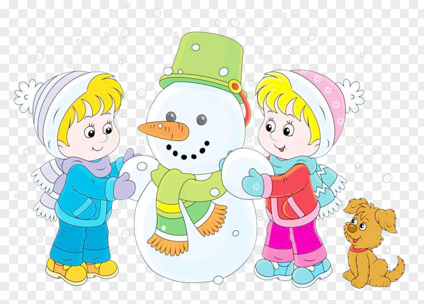Children Playing In Snow Snowman Drawing Child Clip Art PNG