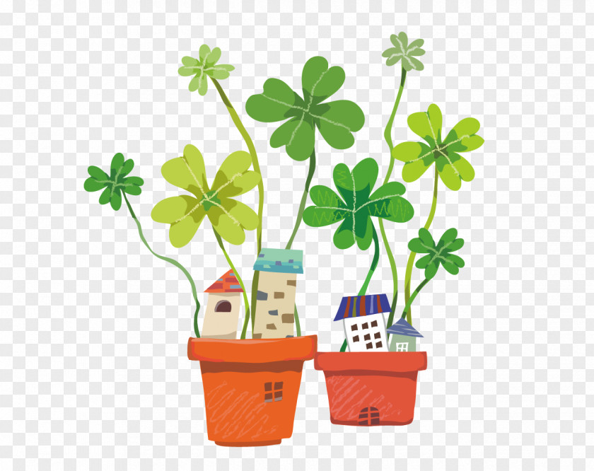 Potted Clover Vector Material Cartoon Illustration PNG