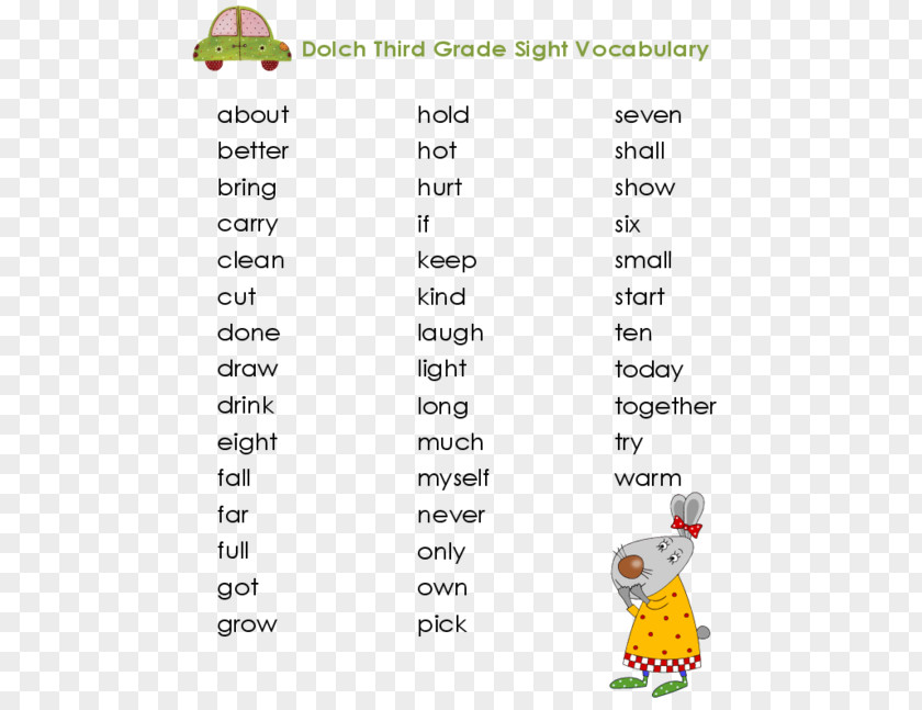 Third Grade Sight Word Dolch List Phonics Vocabulary Learning PNG
