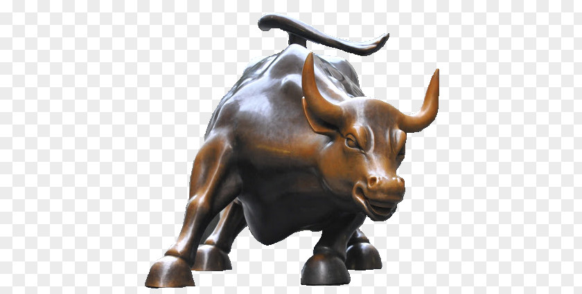 Wall Street Charging Bull Cattle Bronze Sculpture PNG