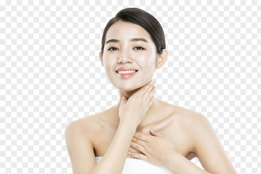 A Smooth Woman Stroking Her Neck Chin Face Cosmetology PNG