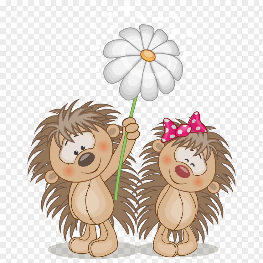 Vector Cute Little Lion Hedgehog Valentines Day Clip Art PNG