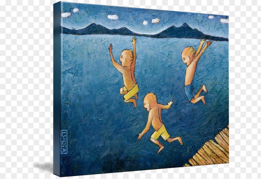 Children Diving Painting Gallery Wrap Picture Frames Canvas Art PNG