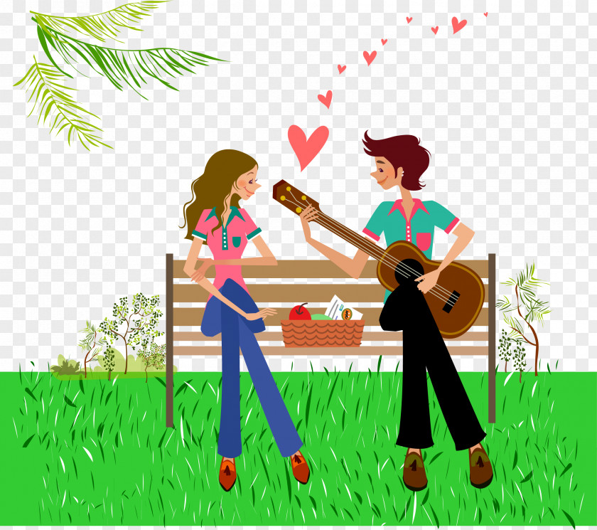 Park Couple Free Love Friendship Day Wallpaper PNG