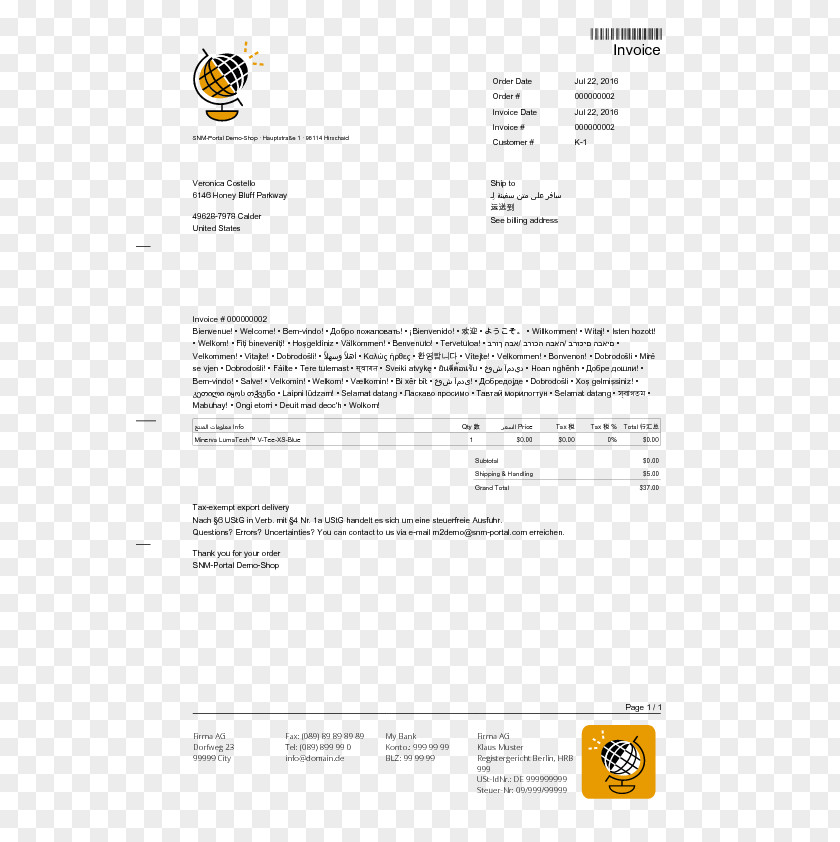 MULTILINGUAL Document Invoice Template Magento PNG
