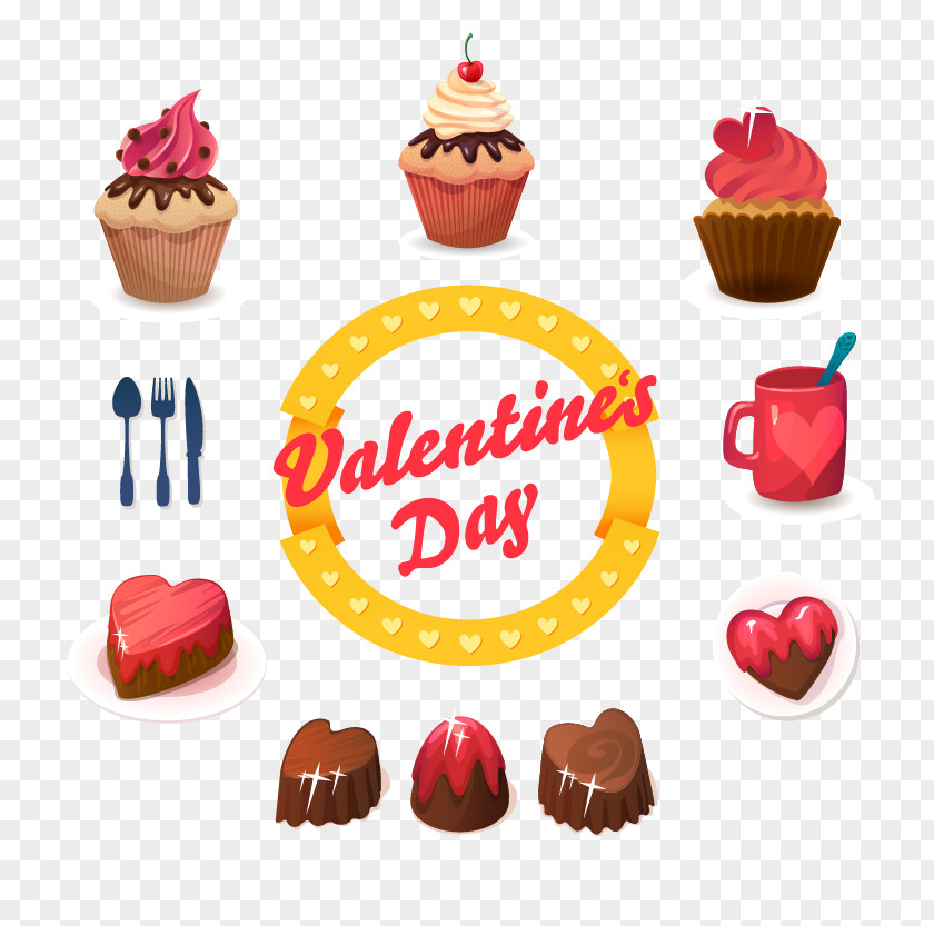 Vector Cartoon Cake And Chocolate Cupcake Muffin Birthday Dessert PNG