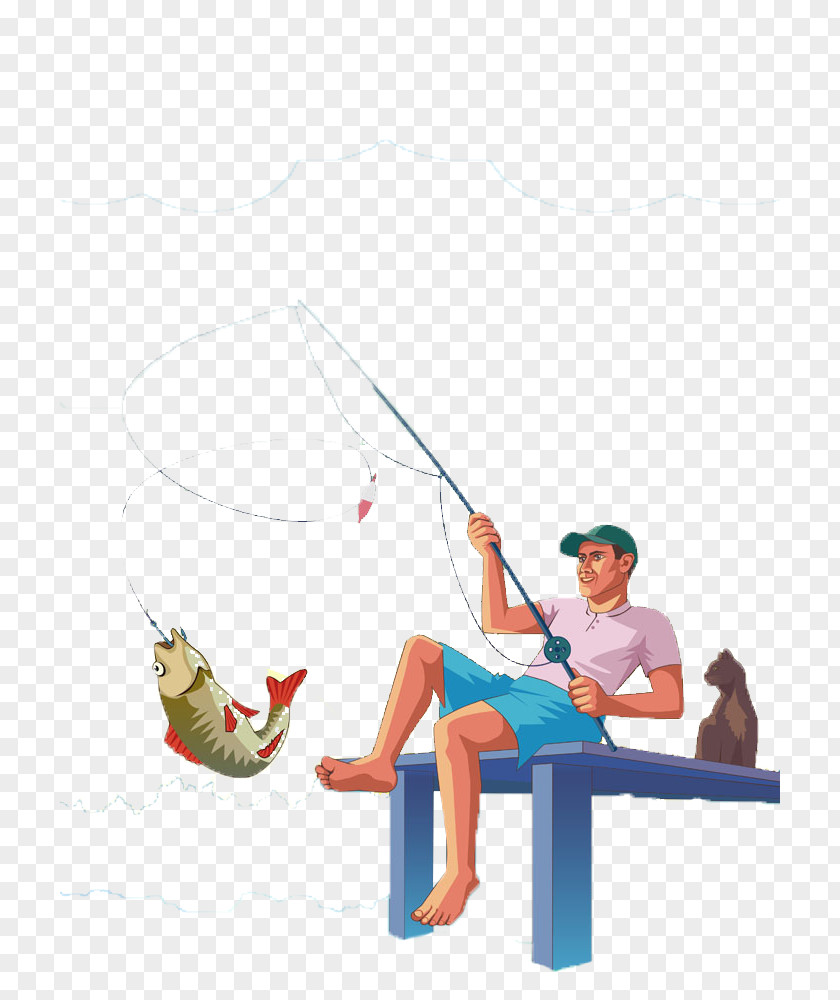 Cartoon Fish Hook Men Fishing Rod Angling Fisherman PNG