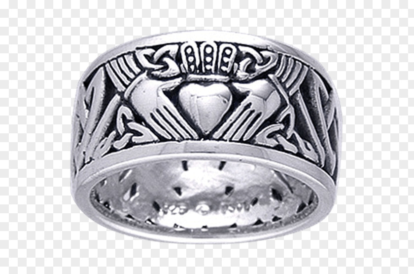 Silver Claddagh Ring Celtic Knot Body Jewellery PNG