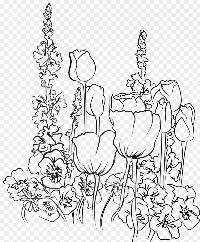 Wildflower Plant Stem Flower Line Art PNG