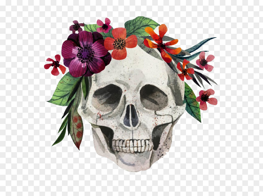 Skull With A Wreath Calavera Flower Painting Euclidean Vector PNG