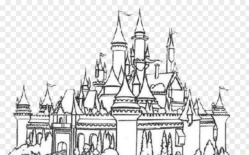 Black And White Lines Disney Castle Hong Kong Disneyland Sleeping Beauty The Walt Company PNG