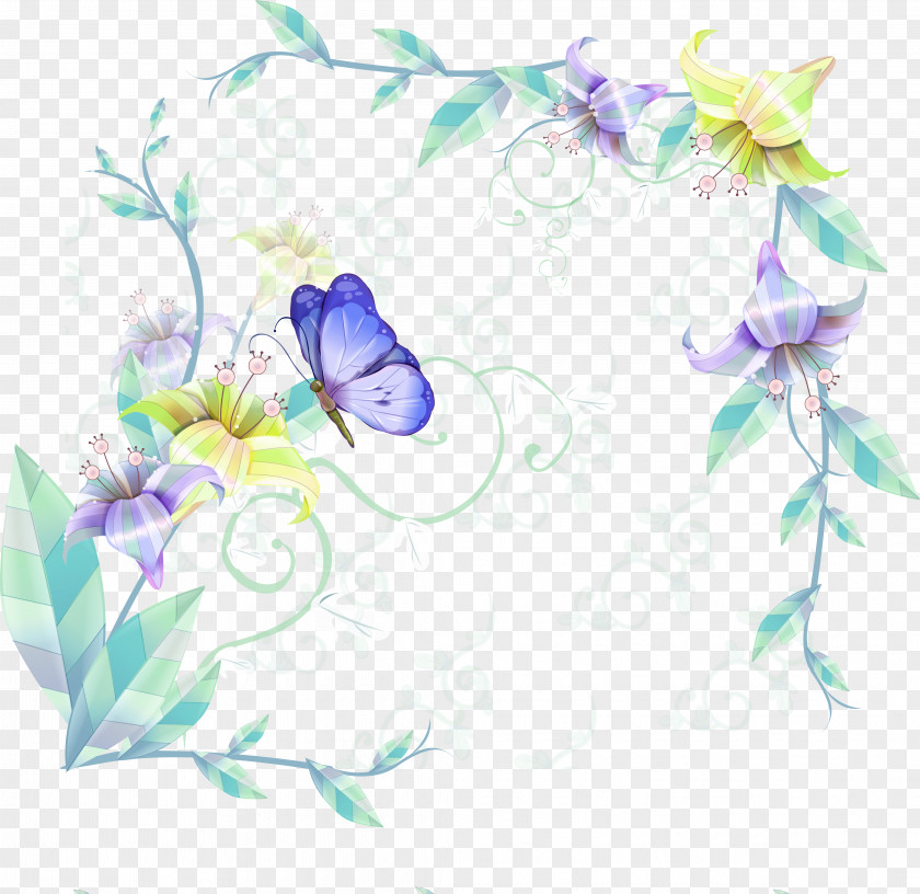 Green Fresh Tree Butterfly Border Texture Picture Frame PNG