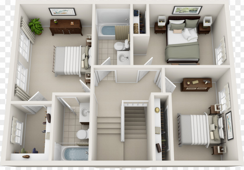 Three Rooms And Two Floor Plan House Bedroom PNG