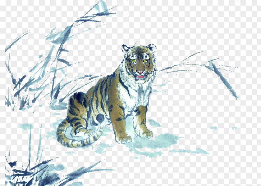Tiger Painting Chinese Ink Wash PNG